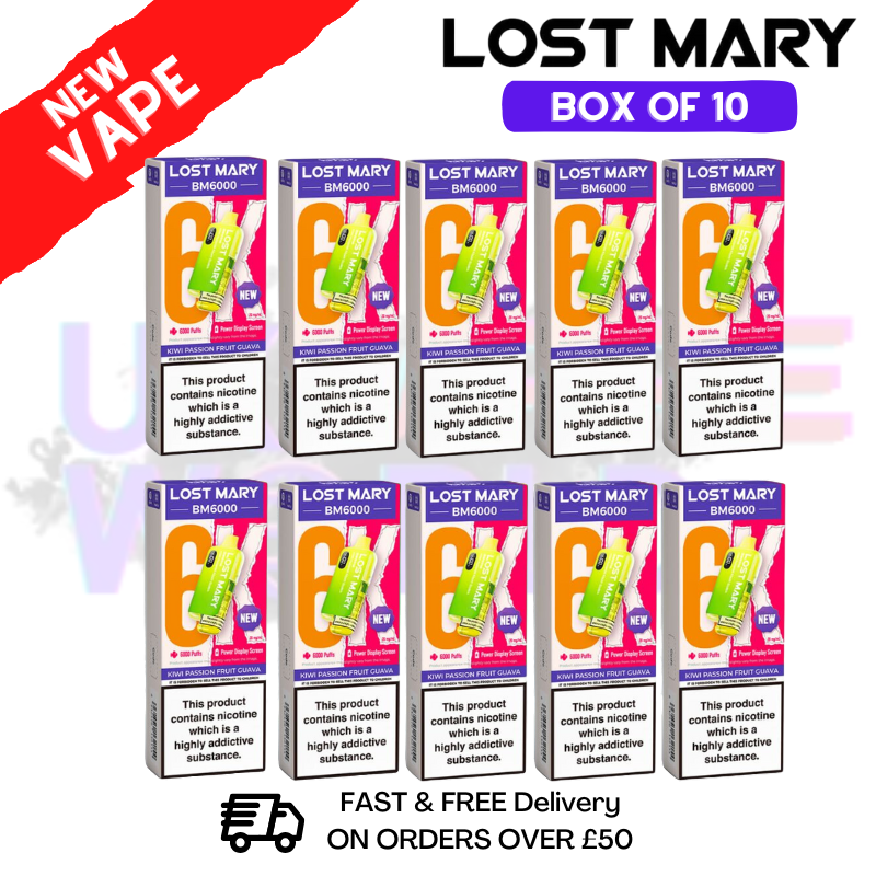 Kiwi Passionfruit Guava LOST MARY 6000PUFF 6K Box Of 10