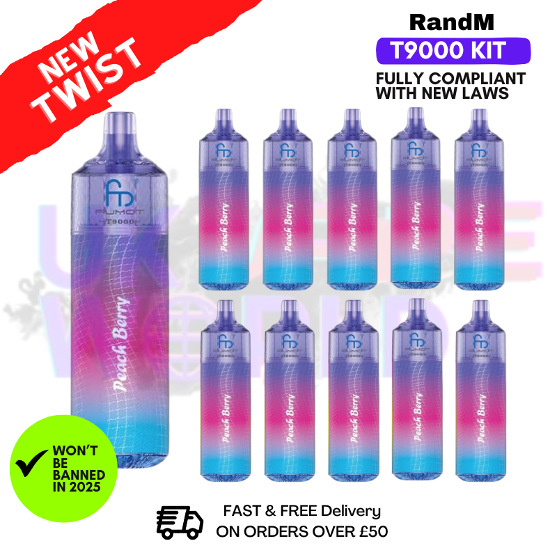 Shop Peach Berry Randm T9000 Puffs Box Of 10 - UK Vape World