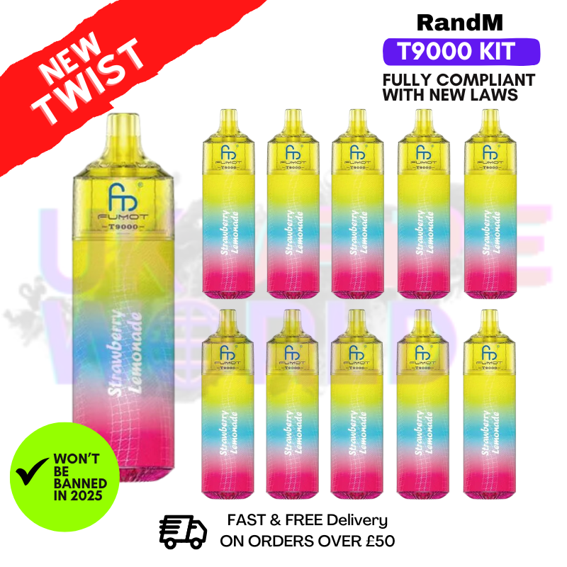 Shop Strawberry Lemonade Randm T9000 Puffs Box Of 10 - UK Vape World