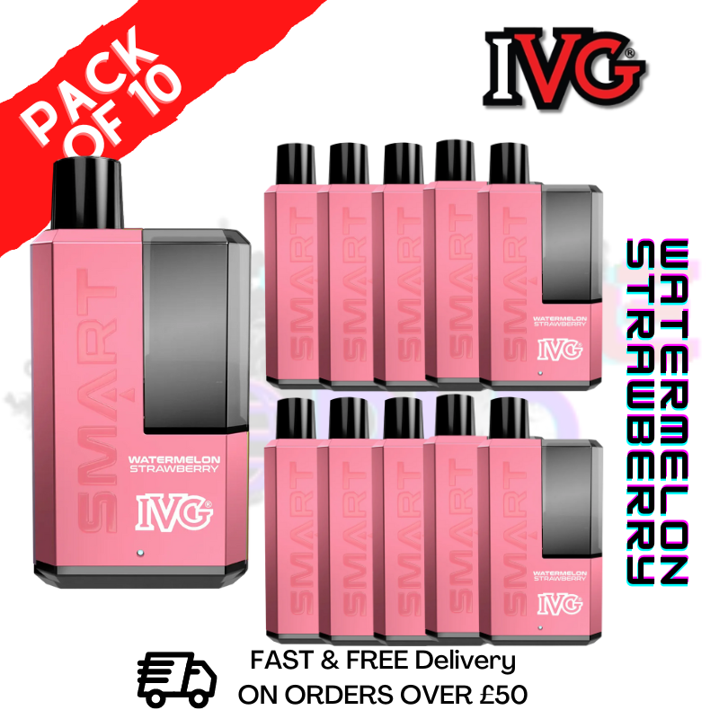 Shop Watermelon Strawberry IVG Smart 5500 Puff Kit Pack / Box Of 10 - UK Vape World